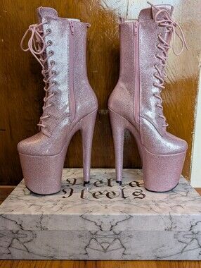 NIB 8" Hella Heels Glitterati Pole Boots And Contrast Boot Protectors